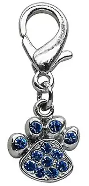 Blue Crystal Paw Charm for Dog Collar, Zipper Pull, Backpack, Etc.