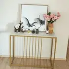 Glossy Real Stone Top Hallway Console Table Behind Sofa Table Glod Frame Storage
