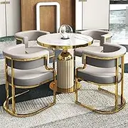 YUGXTH Office Reception Round Table, Small Conference Room Negotiation Table Sets, Marble Round Table and PU Backrest Chair Sets 5-Piece, for Home Kitchen Office(Light Gray+Dark Gray)