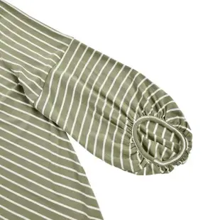 【OUWEY 歐薇】條紋V領七分袖縲縈上衣(黑/可/綠)