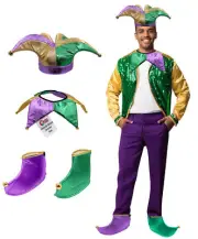 Adult Mardi Gras Clown Jester Accessories Set Funny Joker Costume Fools Kit