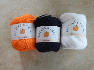 New Peaches & Creme Original Yarn Lot of 3 Orange Black White Cotton