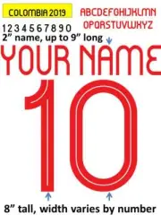 COLOMBIA 2019 IRON ON heat press transfer numbers for soccer jersey