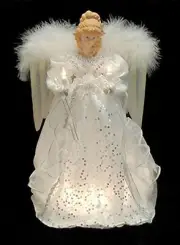 KSA 14" Ice Palace Lighted White & Silver Angel Christmas Tree Topper - Clear...