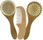 SUPVOX Baby Hair Brush Comb Set Natural Wool Brush for Newborns Infants Wooden Comb for Gentle Scalp Care Toddler Hair Tools 3pcs Set