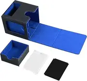 Card Deck Box Magnetic Card Deck Case Holds 100 Commander Card Box Multifunctional Cards Storage Box Magic Commander Deck Box Compatible with All Collectible Trading Cards (Blue + Black)