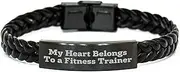 Cute My Heart Belongs To A Fitness Trainer Braided Leather Bracelet Gifts for Father's Day Unique Gifts from Loved One, Small, Leather, no gemstone