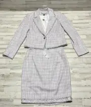 White House Black Market Women's Tweed Jacket & Skirt Set Wisteria Ecru Size 8