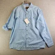 Drake Shirt Mens XL Blue Plaid Fishing Featherlite Vented Roll Tab Camping New