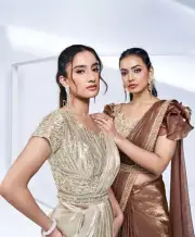 Designer Handwork Satin Silk, Crepe Satin Chiffon Saree with Ready made Blouse