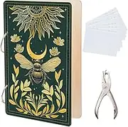 SUPERDANT Greeting Card Organiser with Bees Sun Moon Motif Storage for Birthday Cards Holder for Wedding Holiday Cards Wooden Folder Gift Case with 2 Rings and Hole Punch and 20 Pockets