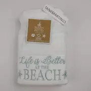 2 Hand Towels Embroidered Life is Better at the Beach Deborah Connolly Fun Blue