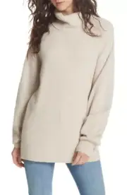 FREE PEOPLE Oatmeal Softly Structured Turtleneck Knit Tunic Sweater Dress M 8/10