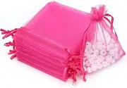 50PCS Organza Bags 4x6 inches (10x15cm), Drawstring, Jewelry Pouches Valentine's Day Mother's Day Party,Mesh Candy Gift Bags Small Sachet for Christmas Wedding Giveaways (Hot Pink)