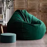 Bean Bag Chair for Adults Kids Velvet Bean Bag Cover Washable Ultra Soft Pouf Ottoman No Filler Pouf Sofa Cover Lazy Armchair Couch Floor Seating Living Room Furniture(Lush Dark Green,100x120cm)