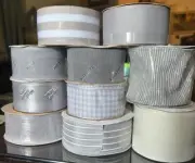 NEW Offray, Save The Date Ribbon Silver/Gray/White, 2 Wired, 10 Spools 43 Yards