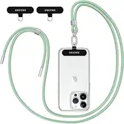 Universal Mobile Phone Chain, Suitable for All Smartphones, with 2 Universal Pads, Adjustable Length PPM Rope, Durable Nylon Holder Patches, Matcha Green
