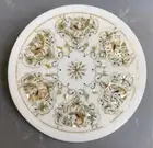 18" white marble table top coffee corner inlay malachite handmade peacock c148
