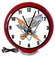 I Love Guitar Music Red Lighted Gas Pump Globe Advertising Style Clock