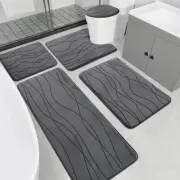 Memory Foam Grey Bathroom Rug Sets 5 Piece, Ultra Absorbent Bath Mat for Bathroo