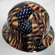 full brim hard hat custom hydro dipped IN AMERICAN CARBON FIBER , USA FLAGS NEW