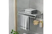 Towel Rail Rack Holder 4 Bars Wall Mounted Aluminium Foldable Hanging Hook
