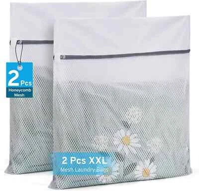 2 Pack XXL Durable Honeycomb Mesh Laundry Bags for Delicates with Premium Zipper