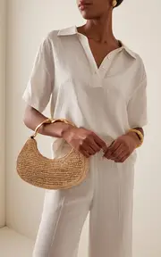 [SIMKHAI] Nixi Twist Handle Raffia Shoulder Bag