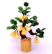 Jade Stone Calabash Plant Bonsai Gemstone Leaves Cucurbit Feng Shui Home Decor