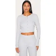 Tall Grey Marl Brushed Rib Button Front Cardigan, Grey Marl