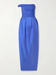 [Marmar Halim] Marmar Halim - One-shoulder Gathered Plissé-taffeta Gown - Blue - IT40 IT 40 Blue