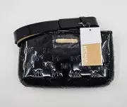 NWT Michael Kors Black Patent Leather Debossed MK Logo Adjustable Belt Bag L/XL