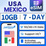 USA Mexico eSIM -10GB High-Speed, 7 Day JetSim/Travel SIM