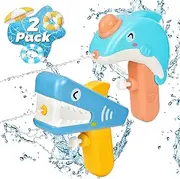 2 Pack Animal Water Gun Toy for Kids, Cute Shark and Whale, Unisex Children, Ages 3 and Above, TOY_GUN, Water Toys for Summer Outdoor Play, Swimming Pool, Beach Sand