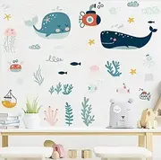 Ocean Adventure Decal Set | 30x90cm | Large Format Stickers | Playful Undersea Collection | Whales, Fish, Dolphins, Turtles, Submarine Patterns | Self-Adhesive, Removable, Reusable, Waterproof