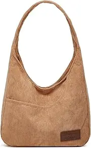 [Tellrain] Corduroy Tote Bag Unisex Retro Hobo Handbag Fashion Multi Pocket Shoulder Work College Satchel Compartment Messenger Purse