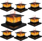 Dynaming 8 Pack Solar Post Cap Lights Outdoor with Flickering Flame Light, Fence Post Solar Lights Fit for 4x4 5x5 6x6 Vinyl/Wooden Posts, High Brightness SMD LED Lighting Decor for Garden Deck Patio