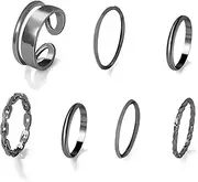 [Siopue] Black Knuckle Rings for Women Stackable Finger Ring Set Boho Knuckle Rings Vintage Ring for Teen Girls Joint Ring for Girls 7 Pcs Midi Ring Set