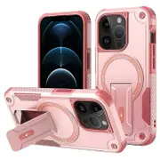 For iPhone 14 Pro Max MagSafe Holder Armor PC Hybrid TPU Phone Case - Pink