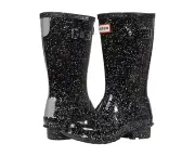 HUNTER KIDS GIRLS ORIGINAL GIANT GLITTER BOOTS BLACK SIZE UK 3 NWB