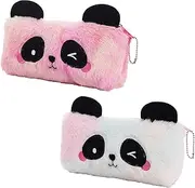 2Pcs Plush Pencil Cases, BetterJonny Cute Rainbow Pencil Case Panda Pattern Cuddly Pencil Case for Girls Plush Pencil Case