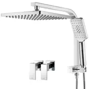 WELS 10" Rain Shower Head Set With Taps Square 3-Mode Handheld Shower Chrome