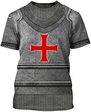 [BBYOUTH] 3D Knight Templar T-Shirt Jesus Crusader Armour Printed Summer Casual Short Sleeve Cosplay