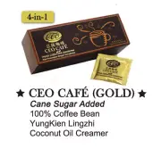CEO CAFE 4 IN 1. WITH CANE SUGAR. PREMIX COFFEE WITH GANODERMA 2 BOX =40 SACHETS