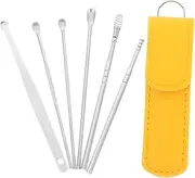 SAFIGLE 6pcs Stainless Steel Ear Cleaning Tool Kit with Yellow Storage Case Portable Ear Wax Remover for Home and Travel