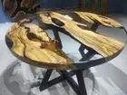 CUSTOM WALNUT WOOD & CLEAR EPOXY COFFEE TABLE, CENTER & DINING TABLE WITH LEGS