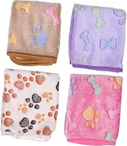 Parliky 4pcs Soft Pet Blanket Reversible Fleece Mat for Cats and Dogs Cozy Lint Pet Cover for Home Car Outdoor Use for All Seasons