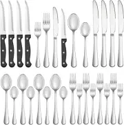24 Pcs Silverware Set with Steak Knives Service for 4 Stainless Steel Flatware