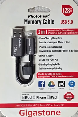 iPhone 128GB I Flash Drive USB 3.0 Memory Cable OTG by Gigastone Photofast