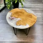 White Epoxy Coffee Table Top, Corner Wooden Side Table Top, Mid Century Table